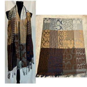 Coach Brown gray monogram CC logo lightweight scarf